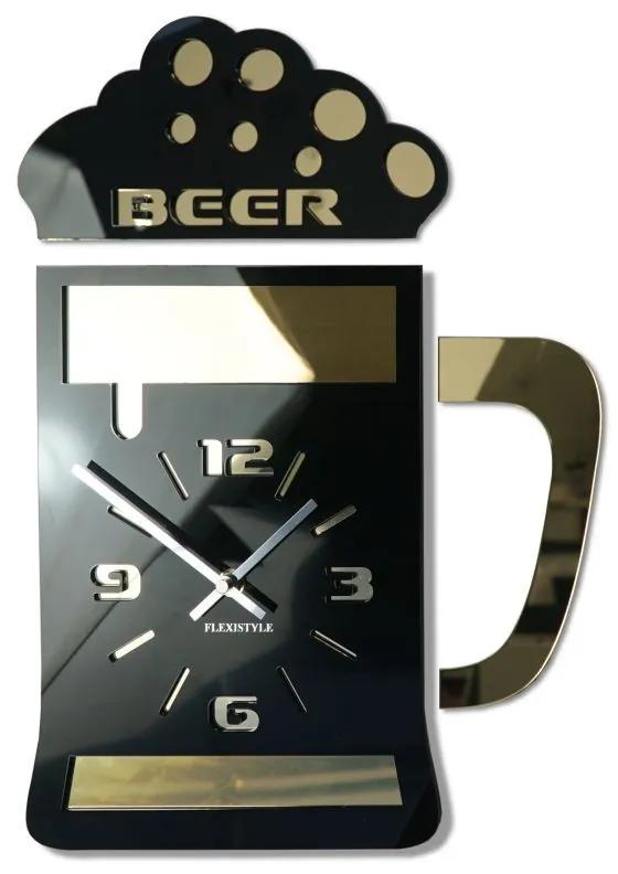 Ceas de perete negru elegant, cu model de pahar de bere