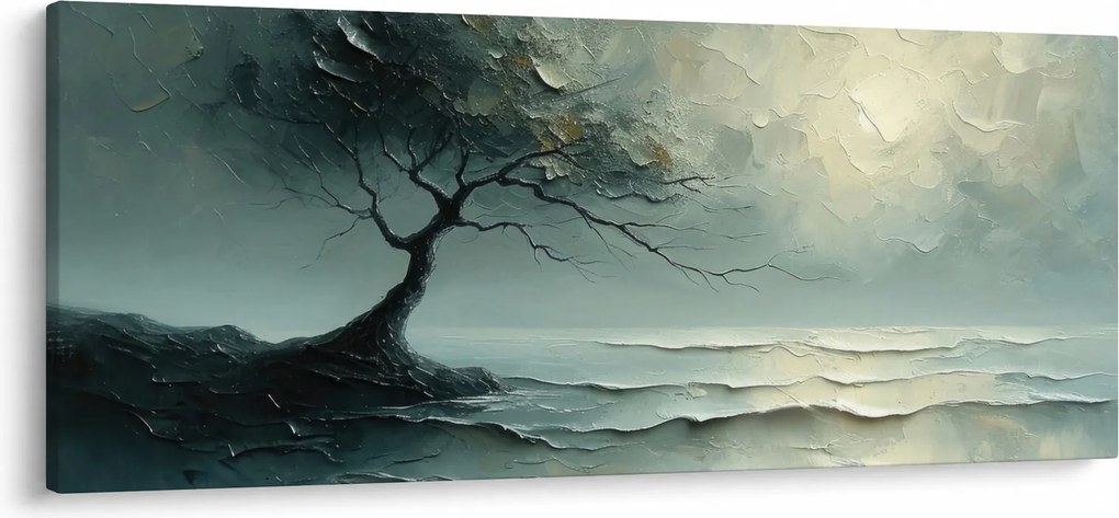 Tablou - pictură în ulei de un copac cu oceanul (120x50 cm)