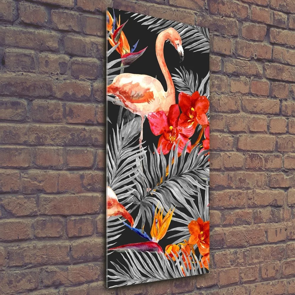 Tablou acrilic Flamingos și flori