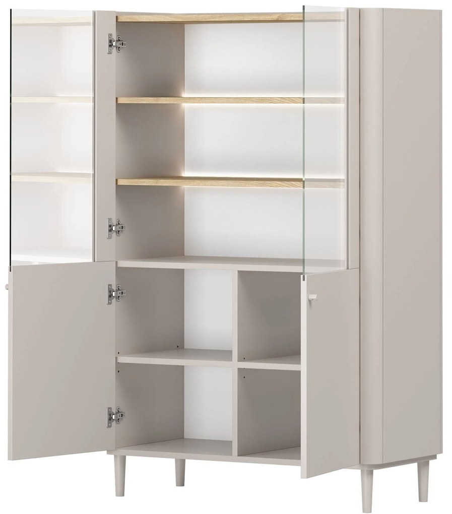 Vitrină cu picioare Elivo 100 cm, cu două uși - cașmir / stejar uleiat