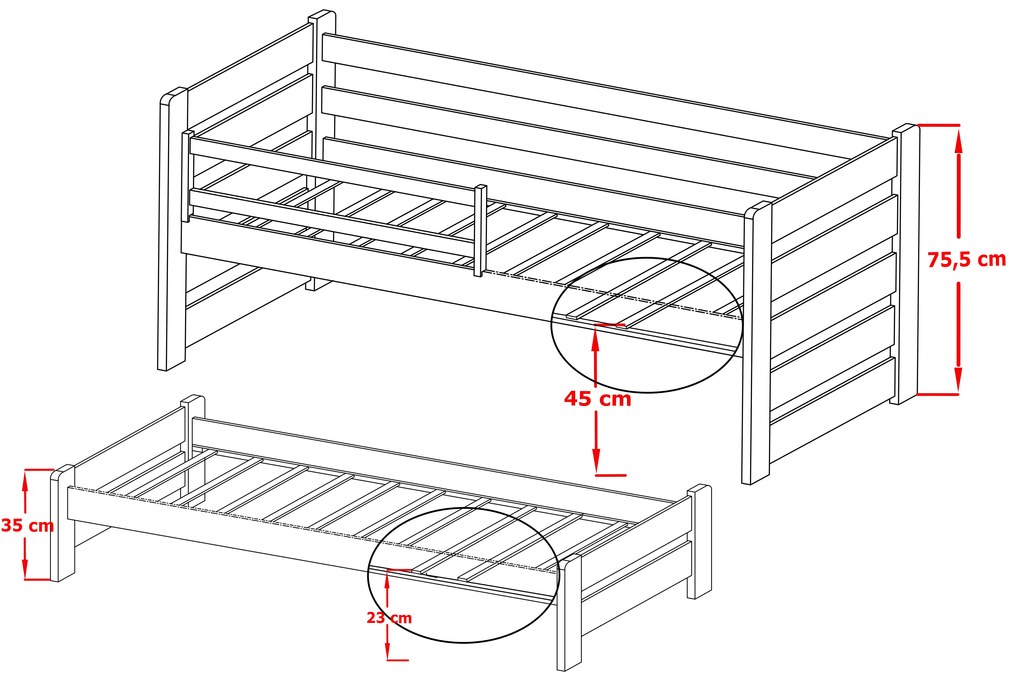Zondo Pat pentru copii 90 cm Simo (Pin) (cu somieră). 615018