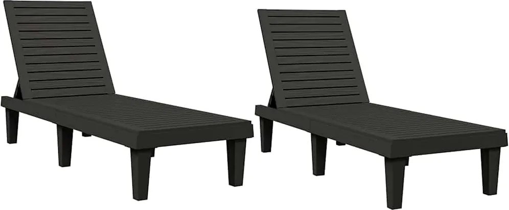 vidaXL Șezlonguri, 2 buc., negru, 155x58x83 cm, polipropilenă