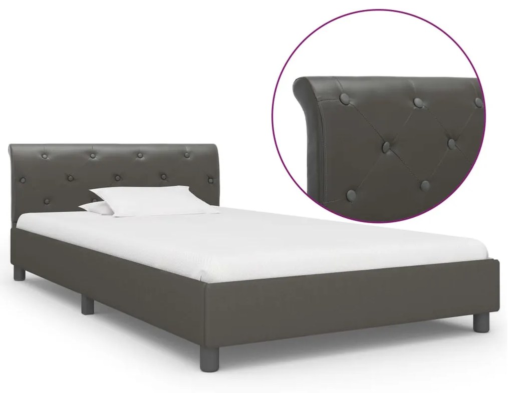 284883 vidaXL Cadru de pat, gri, 100 x 200 cm, piele ecologică