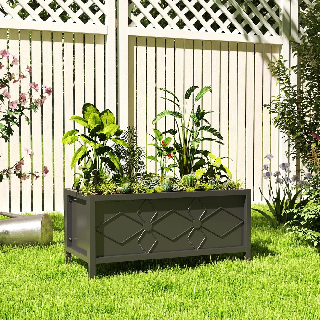 Outsunny Jardinieră exterioară jardinieră înălțată galvanizată cu margine de siguranță dreptunghiulară 80 x 40 x 38 cm negru | Aosom Romania