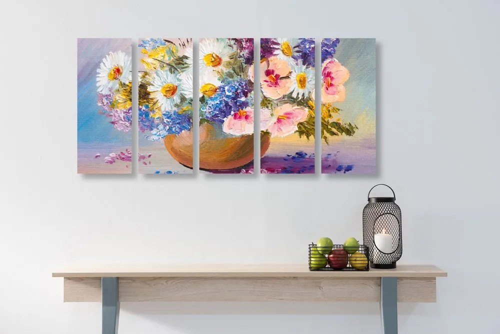 Tablou 5-piese pictură în ulei a florilor de vară