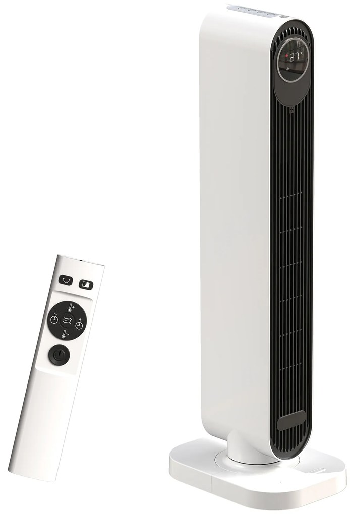 HOMCOM Încălzitor Electric cu Ventilator 2000W cu Telecomandă 30x22x82,5 cm, Alb | Aosom Romania