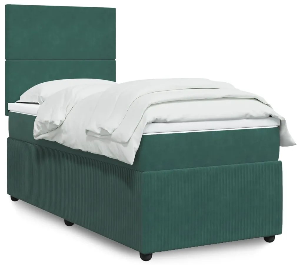 3294535 vidaXL Pat box spring cu saltea, verde închis, 90x200 cm, catifea