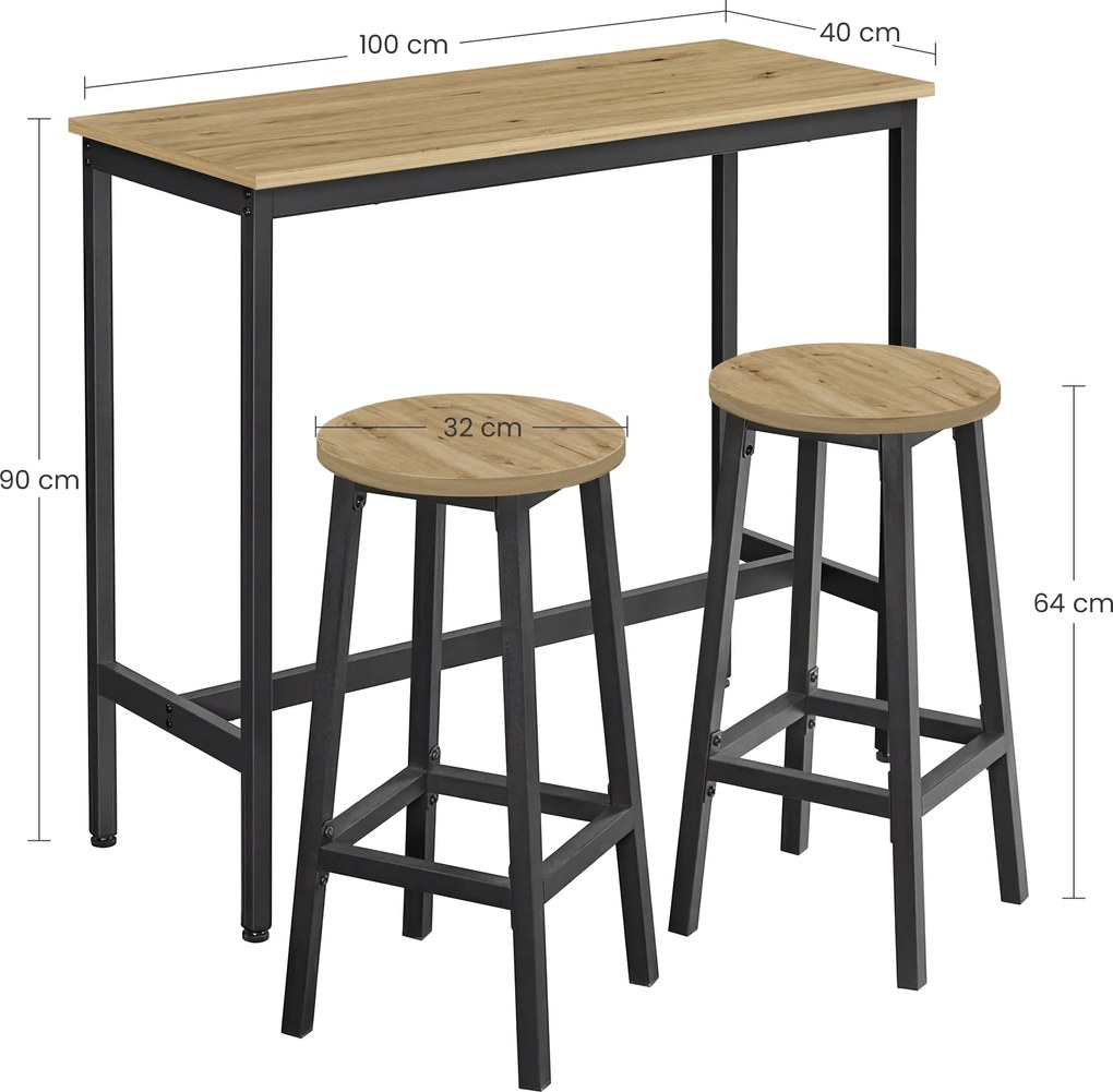 Set de masa 1+2, masa de bar 100x40 cm si scaune de bar TAYLOR ARTISAN