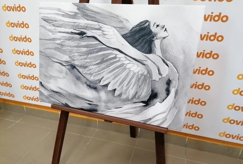 Tablou îngerul liber în design alb-negru