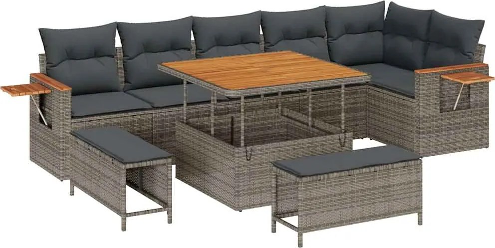 vidaXL Set de canapele pentru grădină cu pernă 11 pcs Gri poliratan