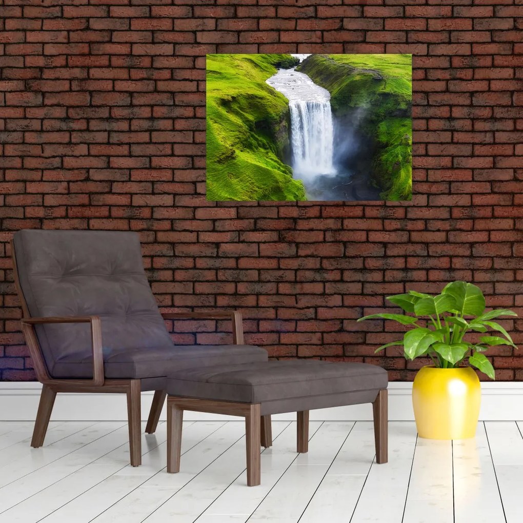 Tablou pe sticlă - Cascada Skogafoss (70x50 cm)