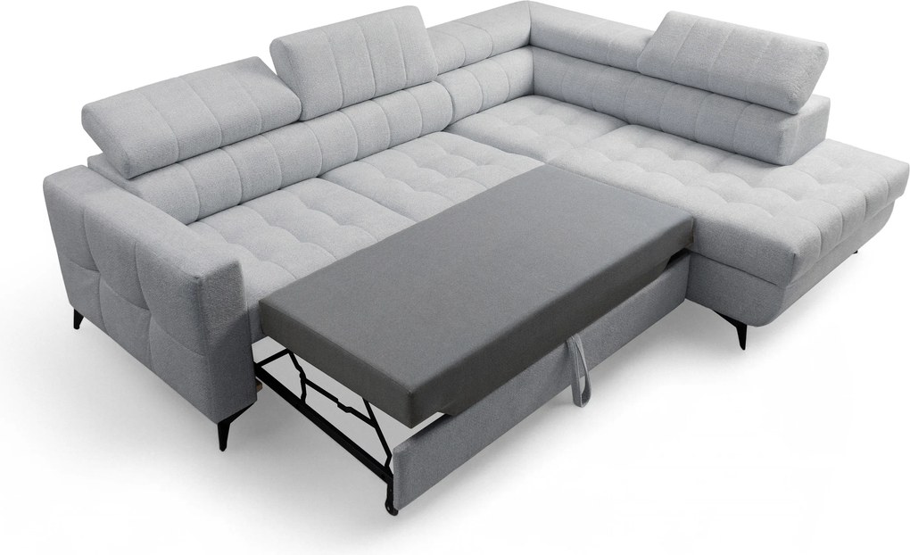 Colțar cu funcție de dormit Nardo L, extensibil, dreapta, - chenille gri deschis Vibe 85