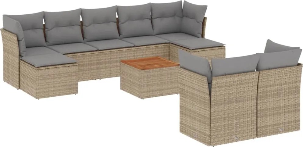 vidaXL Set canapele de grădină, 10 piese, cu perne, bej, poliratan