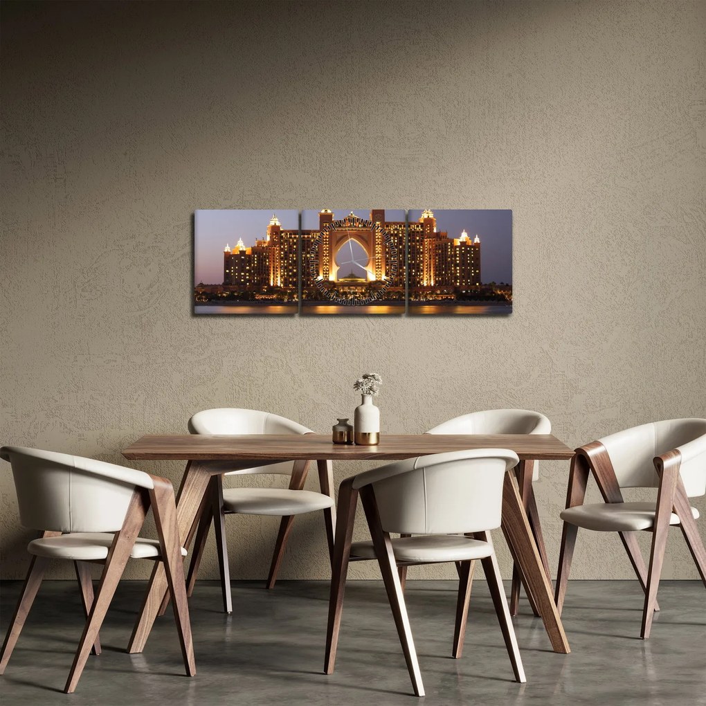 Tablou construcției în Dubai (cu ceas) (90x30 cm)