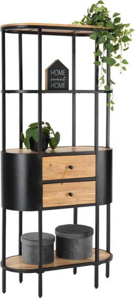 Etajera RAVIN, stejar/negru, metal/lemn, 78x36x172 cm