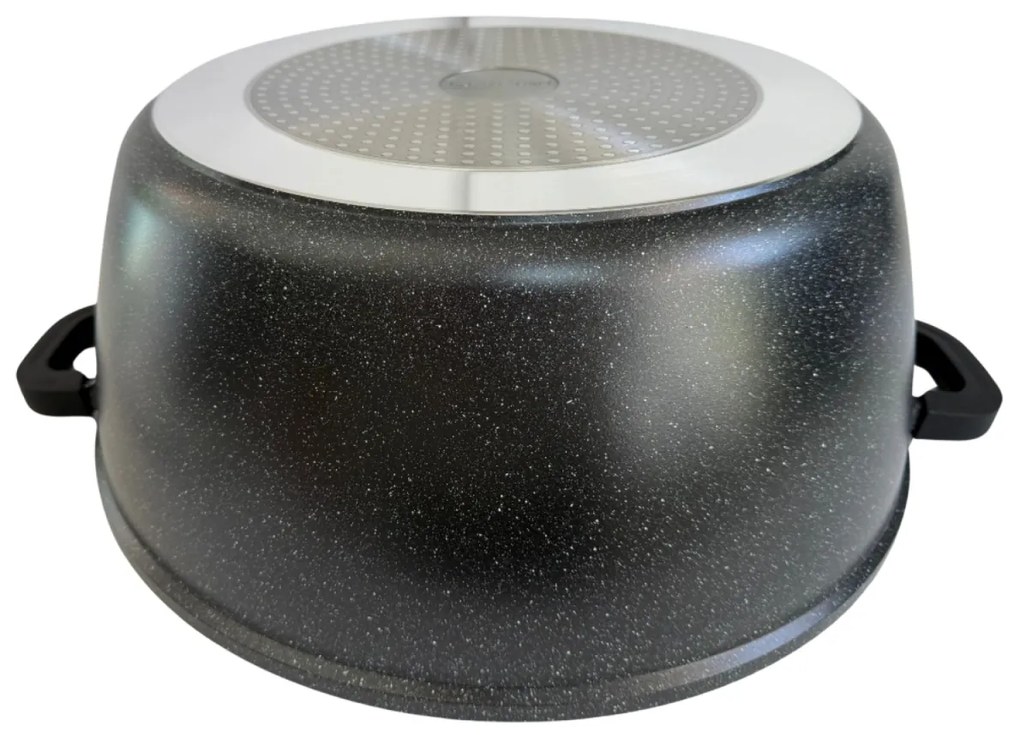 Oala mare, 23,4 litri, 44 cm tip cratita marmorata antiaderenta, cu capac, pentru zacusca, bulion, gemuri, cu protectie manere din silicon Royalty