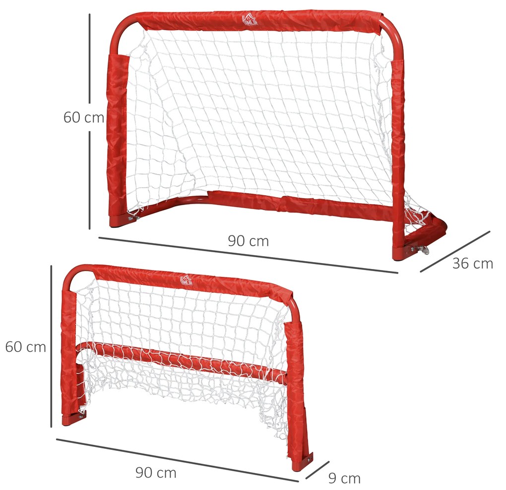 HOMCOM Set 2 Porți de Fotbal Pliabile pentru Exterior cu 4 Țăruși, Plasă de Fotbal din Metal și Tetrolon, 90x36x60 cm, Roșu | Aosom Romania