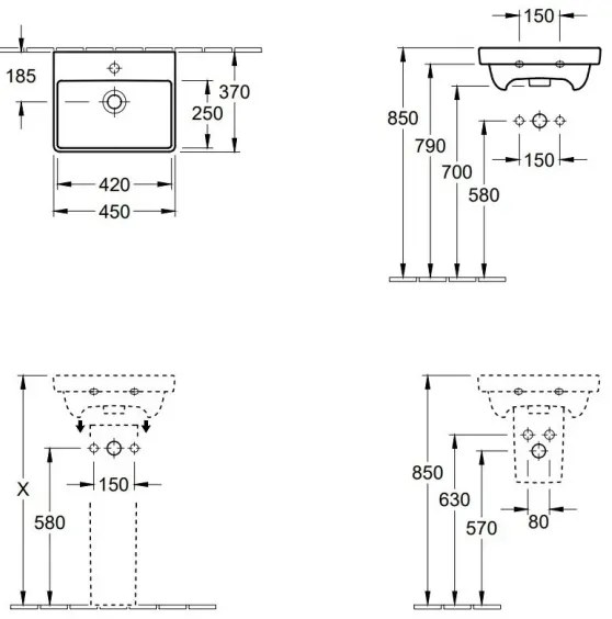 Villeroy & Boch 73584501 - Lavoar suspendat AVENTO 45x37 cm ceramică/alb