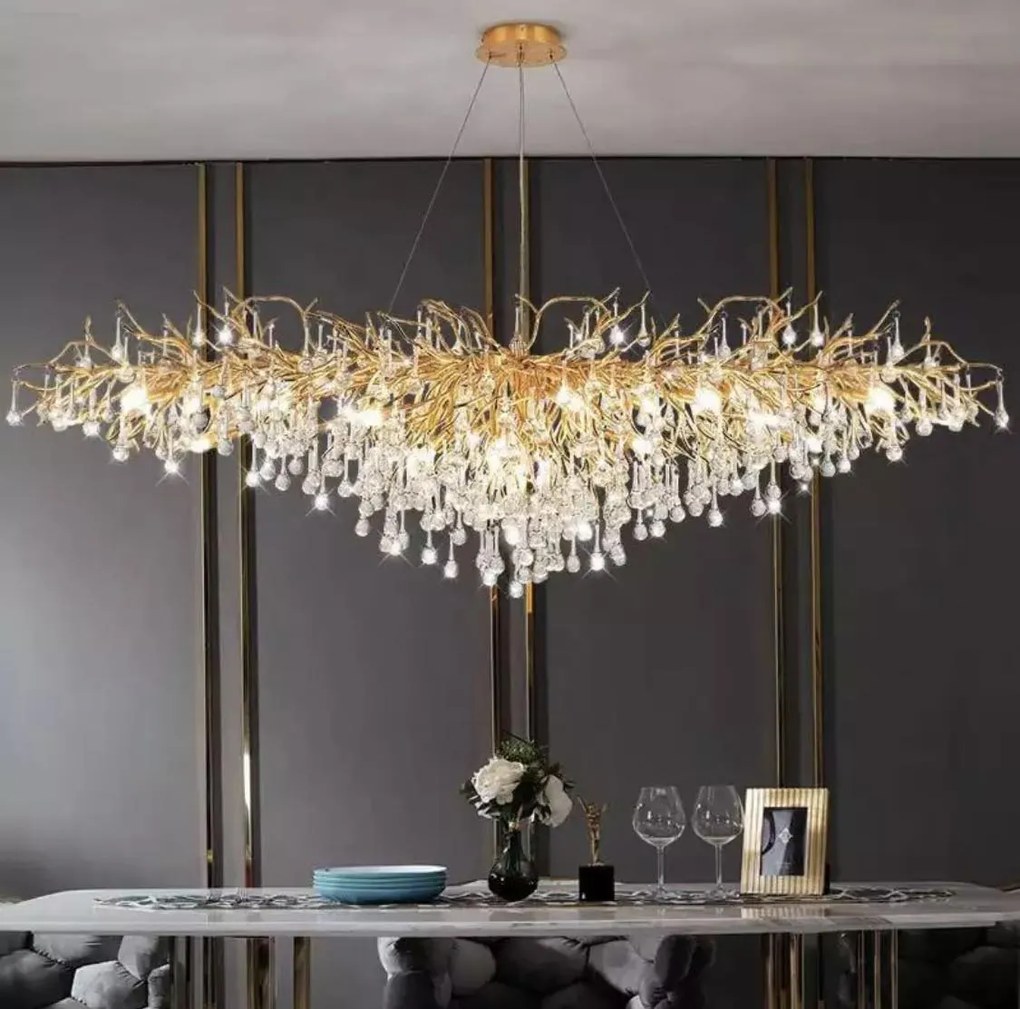 Candelabru artistic, 160x60cm, cristale și structură aurie, DM Luxury Dining 1600