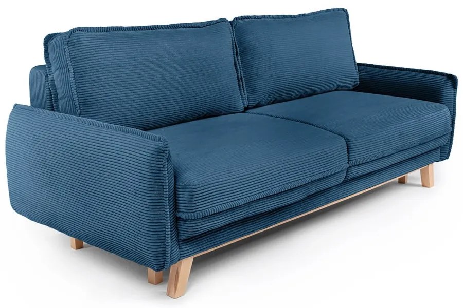 Canapea albastră extensibilă cu tapițerie din catifea reiată 218 cm Tori – Bonami Selection