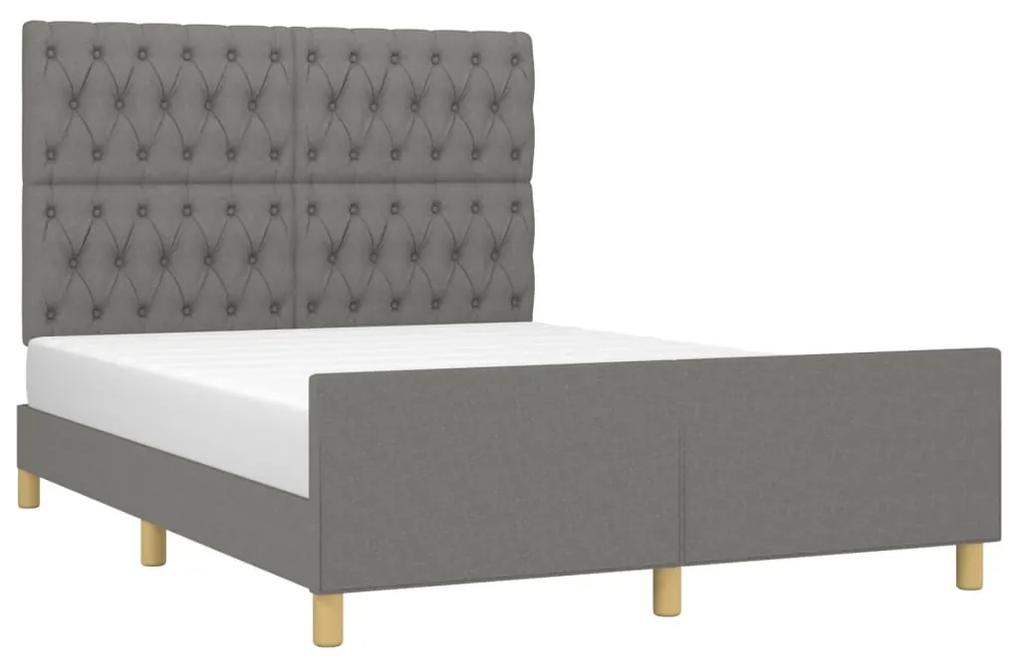 Cadru de pat cu tablie, gri inchis, 140x200 cm, textil Morke gra, 140 x 200 cm, Design cu nasturi