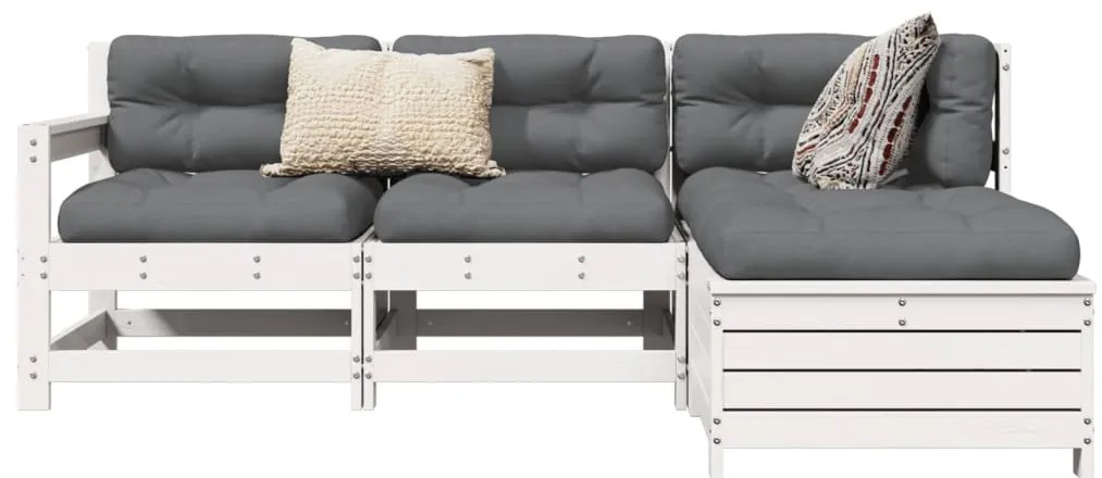 vidaXL Set canapea de grădină, 4 piese, alb, lemn masiv pin