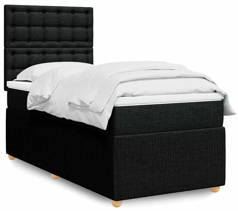 vidaXL Pat box spring cu saltea, negru, 90x190 cm, textil