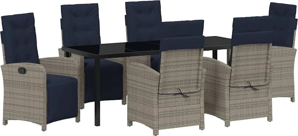 vidaXL Set de masă pentru grădină cu pernă 7 pcs Gri poliratan