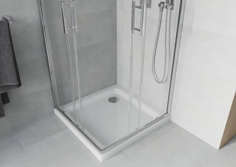 Mexen Rio cabină de duș pătrată 80 x 80 cm, transparent, crom + cadă Flat, alb - 860-080-080-01-00-4010