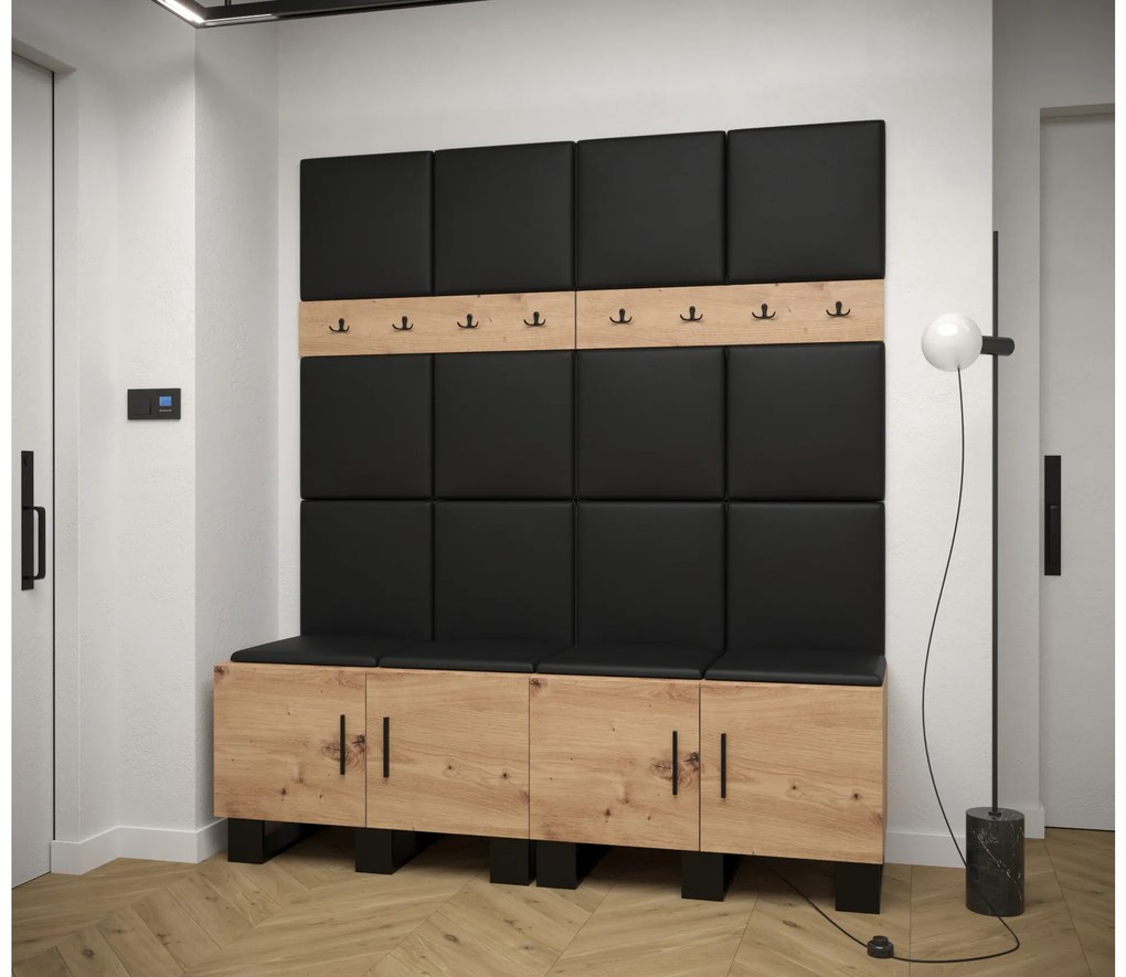 Set mobilier pentru hol Amanda 3 (Stejar artisan + piele ecologică Negru). 1085883