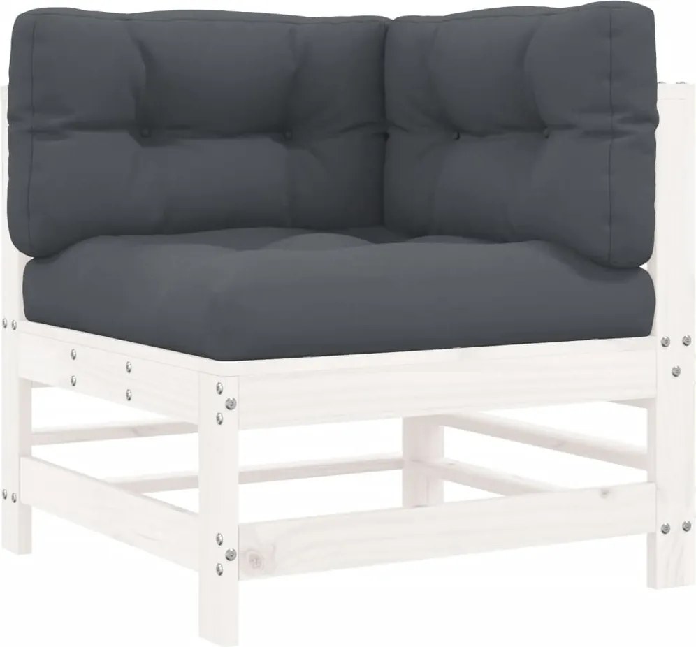 vidaXL Canapea colțar cu perne, alb, lemn masiv de pin