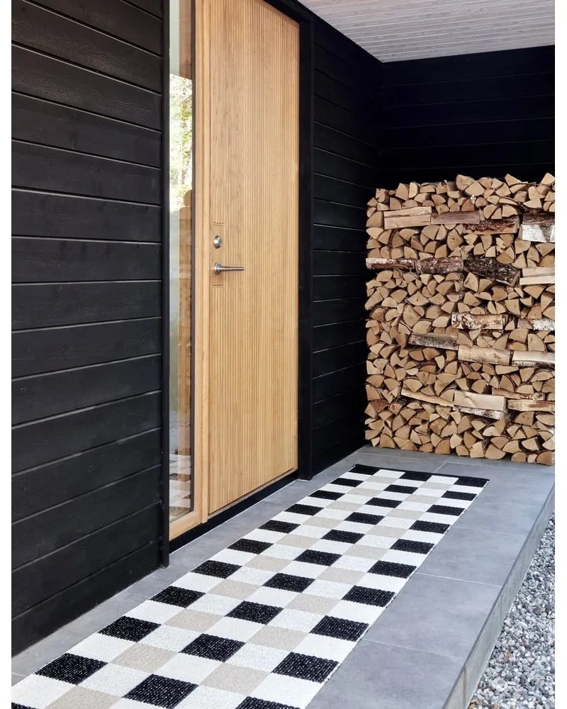 Covor tip traversă pentru interior și exterior negru/crem 70x160 cm Pix Black Vanilla – Pappelina