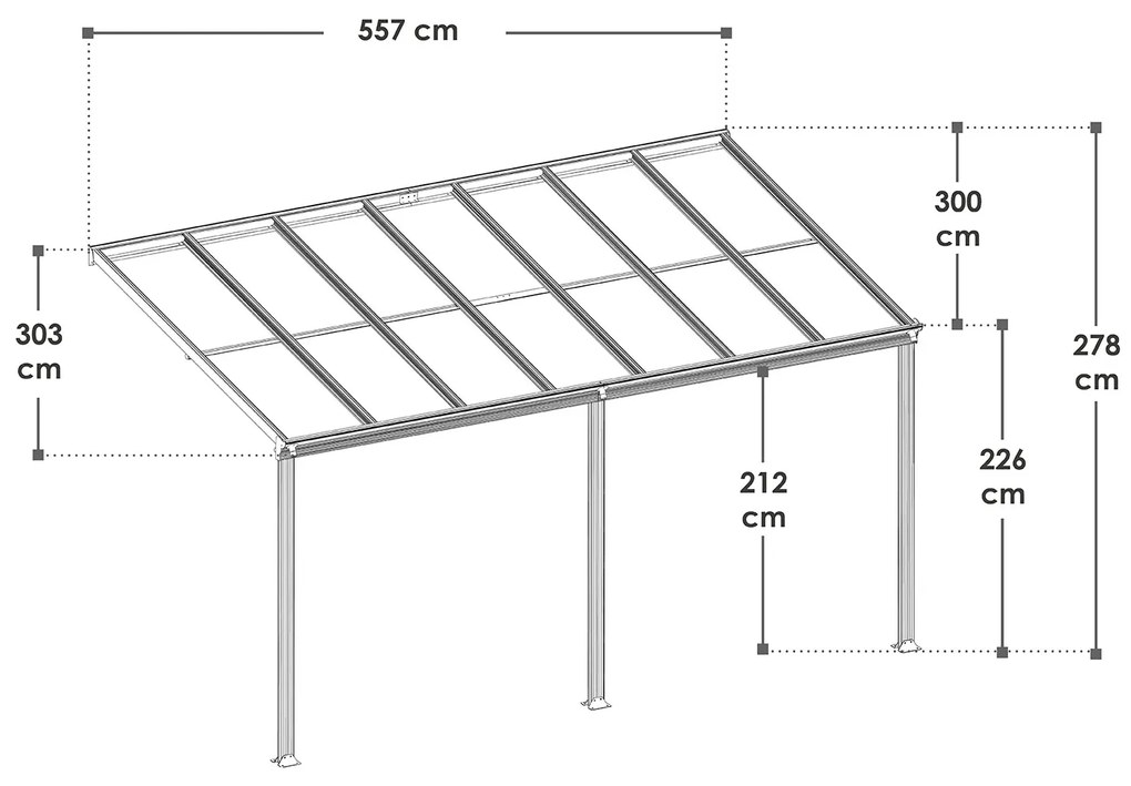 Pergola Borneo 5,5x3m s dvojstennými doskami tmavosivá