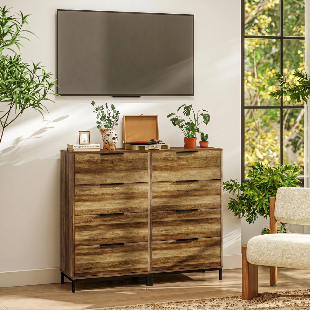 HOMCOM Comodă 4 Sertare din PAL și Metal 62x35x105 cm Maro Deschis | Aosom Romania