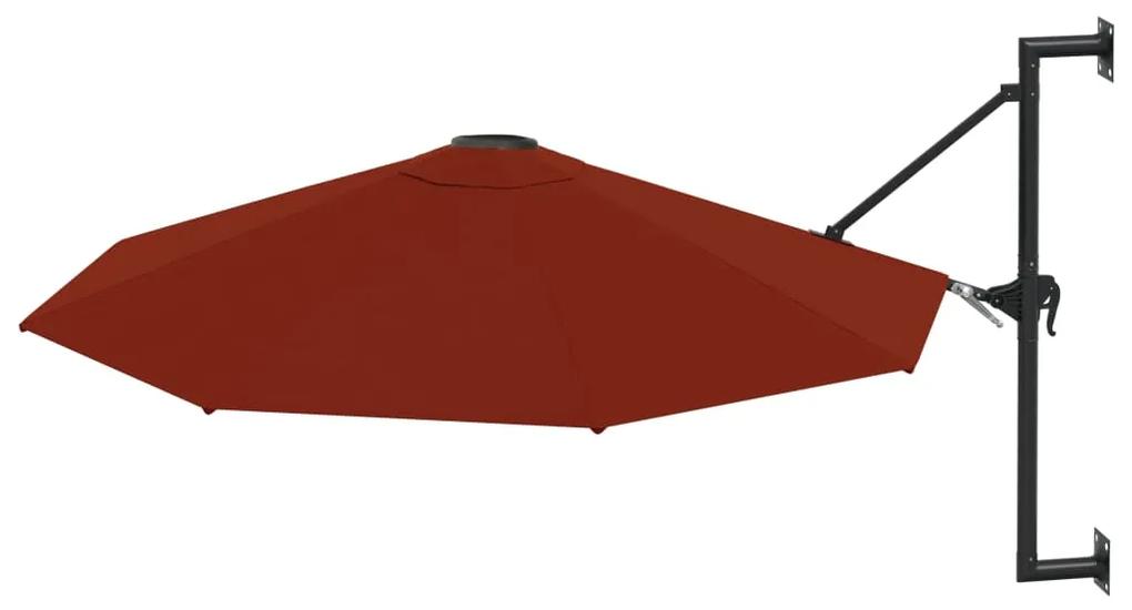 Umbrela de soare de perete cu stalp metalic, caramiziu, 300 cm Terracota