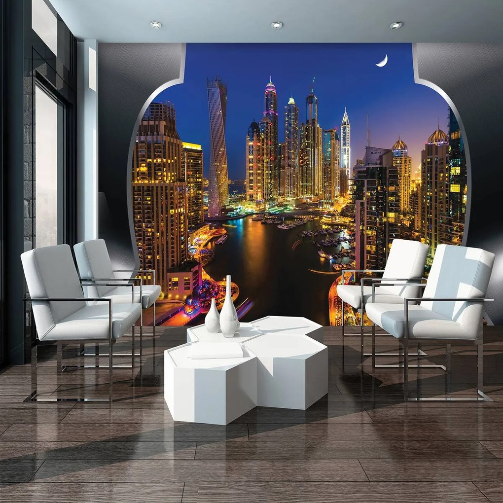 Fototapet - Zgârăienorii din Dubai noaptea (152,5x104 cm)