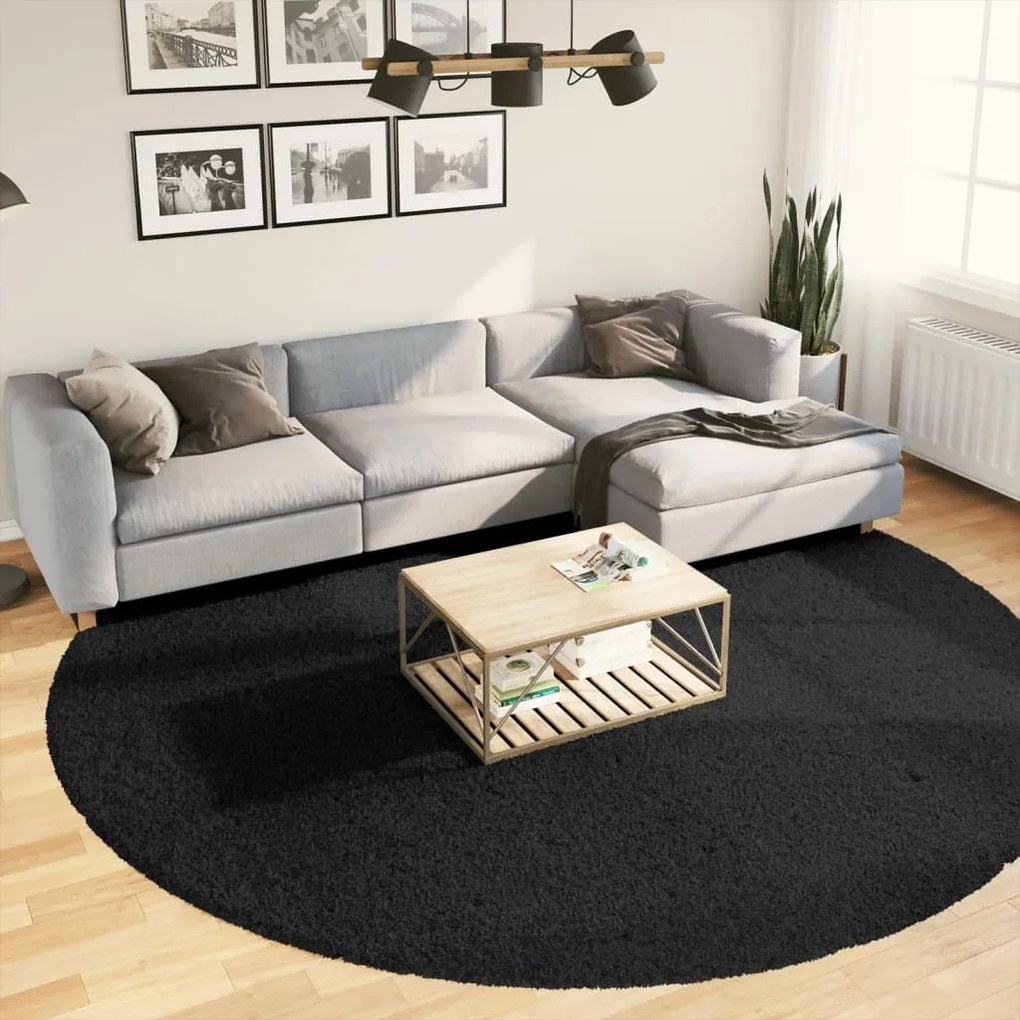 vidaXL Covor pufos &quot;PAMPLONA&quot; cu fire înalte, negru modern, Ø 280 cm