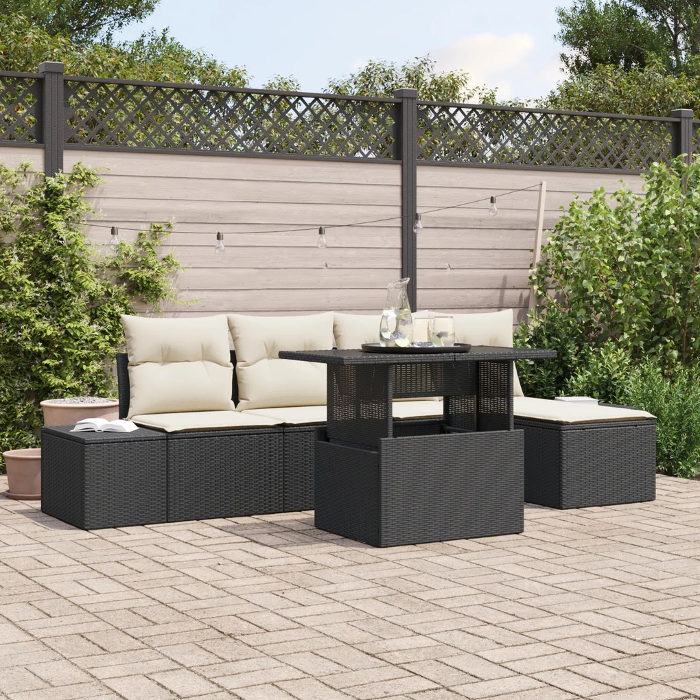 vidaXL Set de canapele pentru grădină cu pernă 6 pcs negru și crem