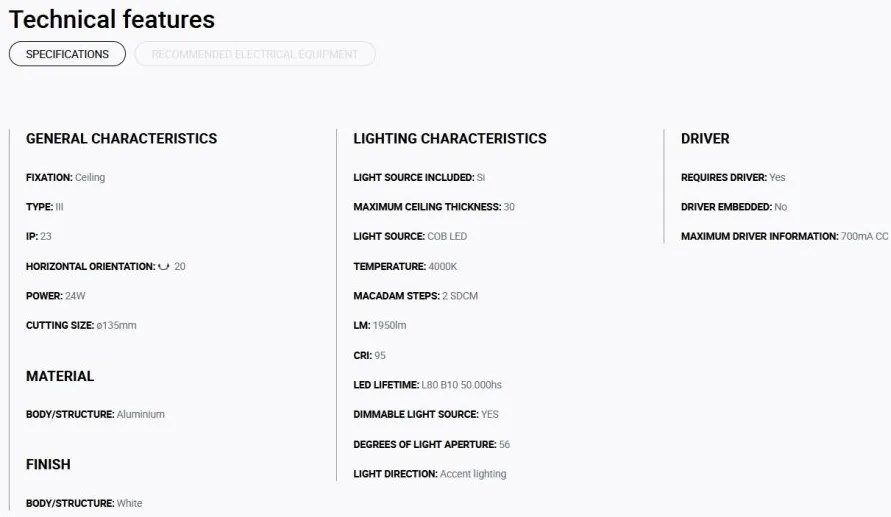 Spot LED incastrabil MINI-OPTIC White downlight LED CRI95 17/24W 4000K 56° 2110/2875 lm