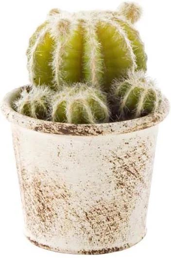 Cactus artificial in ghiveci alb patinat 10 x 10 x 11h