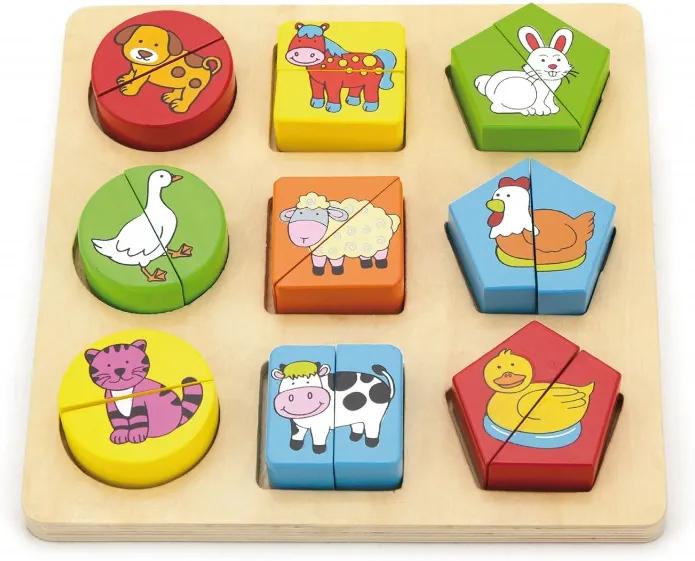 Puzzle din cuburi din lemn cu animale
