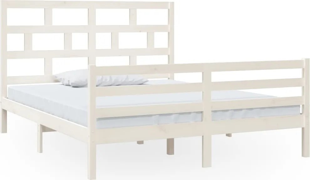 vidaXL Cadru de pat, alb, 160x200 cm, lemn masiv de pin