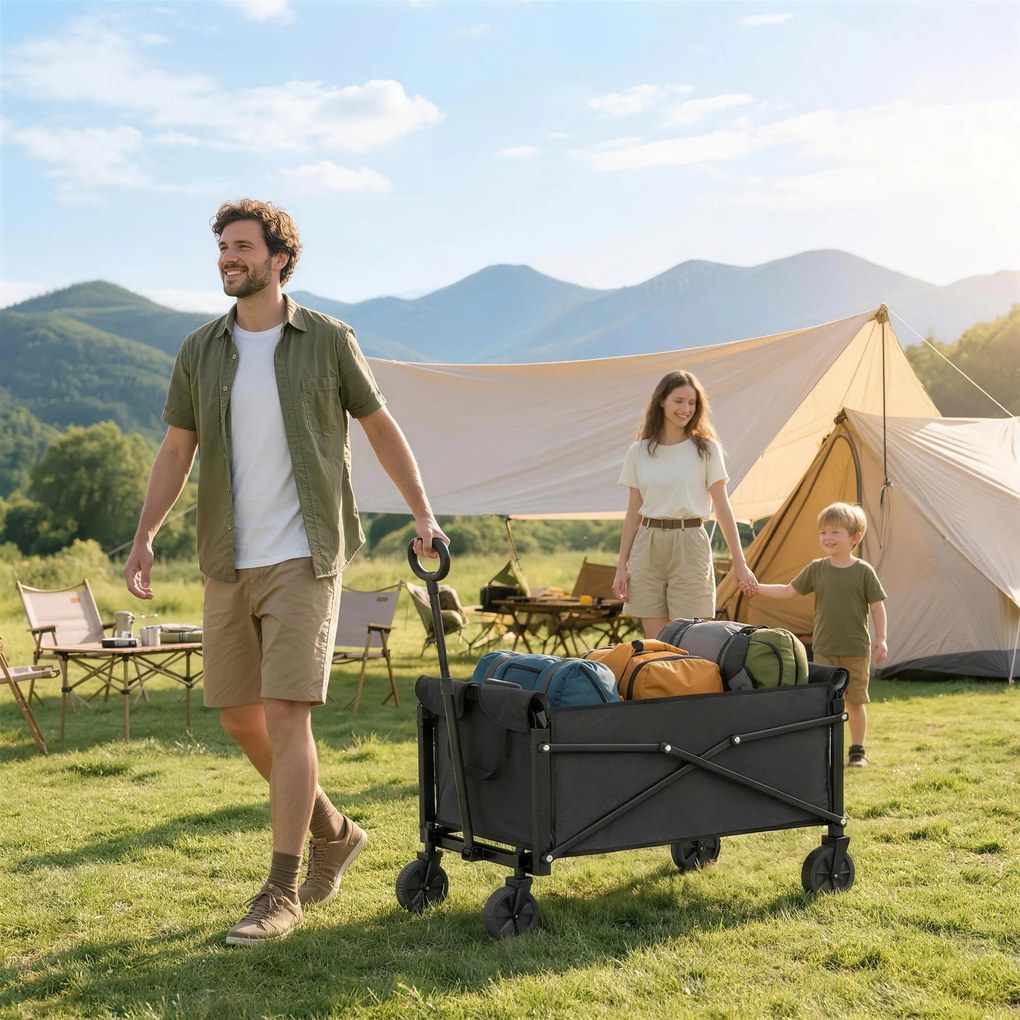 Outsunny Cărucior de Grădină 80L Pliabil cu Mâner Reglabil, din Metal și Țesătură Oxford, 78x47.5x92 cm, Negru | Aosom Romania