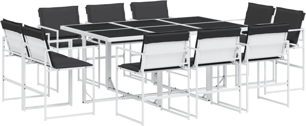 vidaXL Set mobilier de grădină, 11 piese, cu perne, alb, textilenă