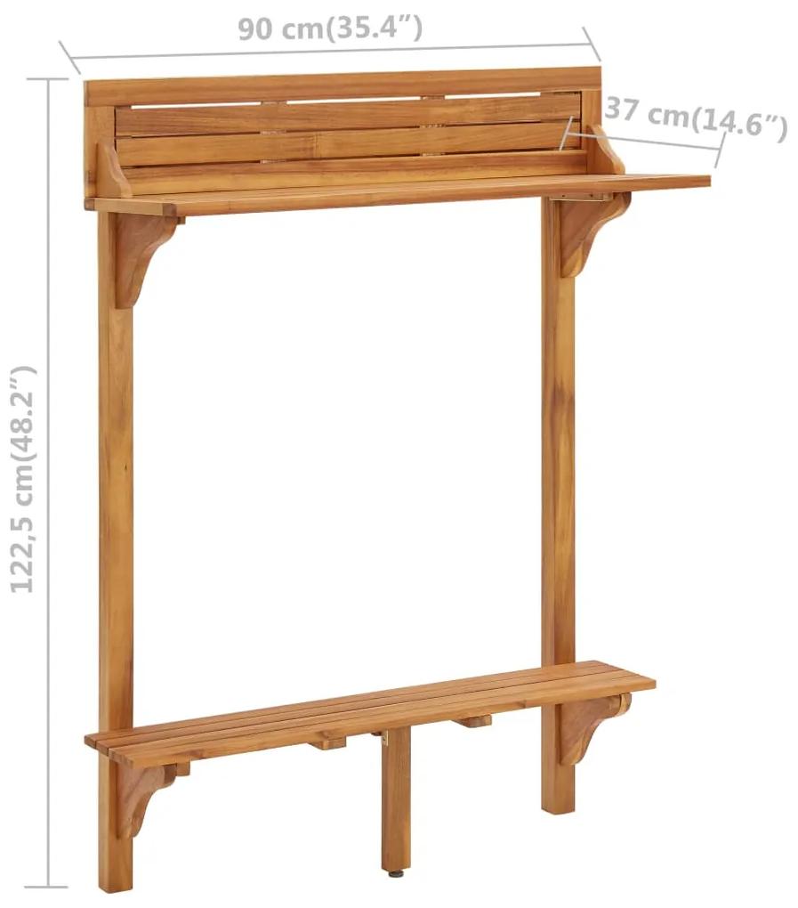 Masa de bar pentru balcon, 90x37x122,5 cm, lemn masiv de acacia