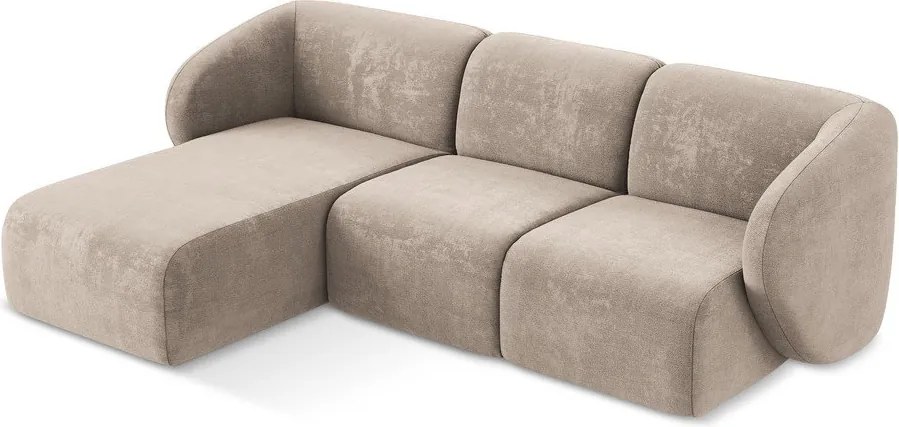 Colțar maro deschis cu tapițerie din chenille (cu colț pe partea stângă/cu șezlong) Lani – Makamii