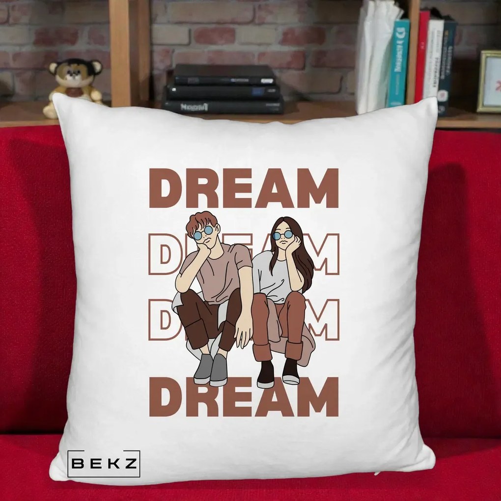 Perna Decorativa Dream Couple Aesthetic, 40x40 cm, Alb Pufos, Husa Detasabila, Perna Inclusa, BEKZ®