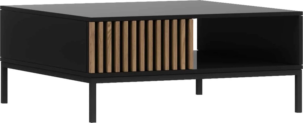 Masă lemn masiv Cafea Sia Negru, 80 × 80 × 35 cm