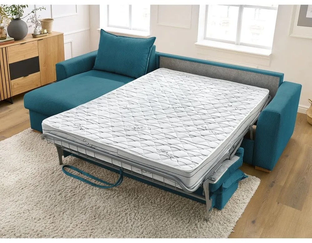 Colțar albastru extensibil cu tapițerie din catifea reiată (cu colț variabil) Augustin – Bobochic Paris