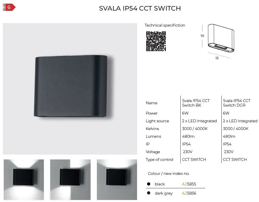 Aplica LED ambientala de exterior IP54 SVALA CCT SWITCH negru